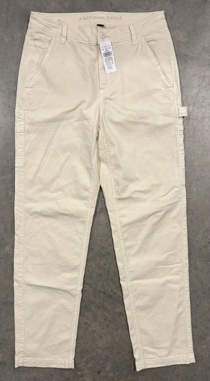 NEW American Eagle High Rise Straight Cargo Carpenter Pants Cream Womens Sz 6